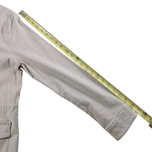 Market & Spruce Linen Blend Utility Jacket Hooded Cinch Waist Cream Oatmeal Sz M - Picture 5 of 15